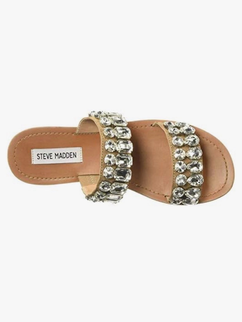 Steve Madden Reason Brown Slide Sandals with Crystal Double Straps